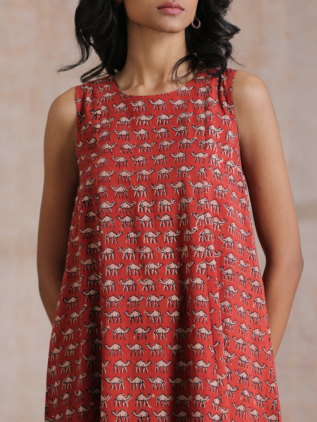 trueBrowns Rust Red Bagru Camel Print Cotton High-Low Co-Ord Set | Grocsy