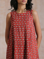 trueBrowns Rust Red Bagru Camel Print Cotton High-Low Co-Ord Set | Grocsy