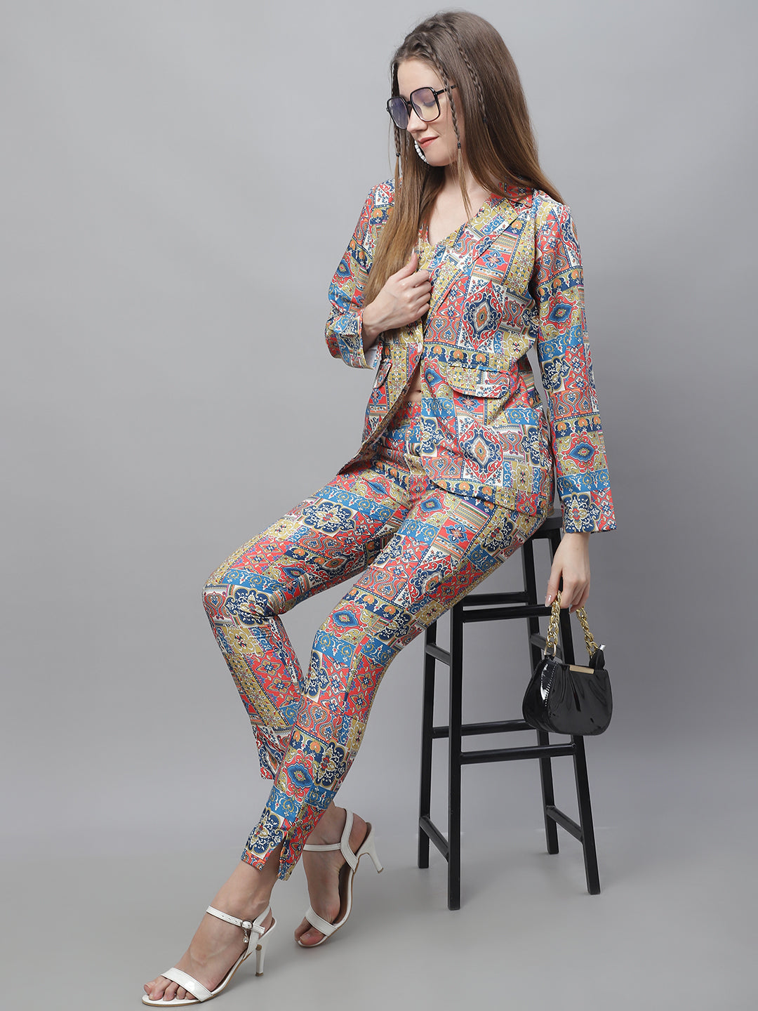 Jainish Women's WoDigital Printed Crop Top and Jacket Set - Multi | Grocsy