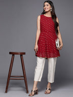 Ahalyaa Boat Neck Printed Embellished Tunic | Grocsy