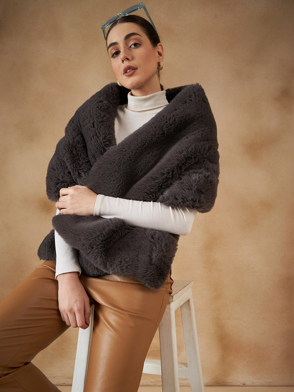 InWeave Slaty Grey Long Faux Fur Cape | Grocsy