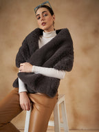 InWeave Slaty Grey Long Faux Fur Cape | Grocsy