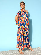InWeave Women's Multi Geometric Print One Shoulder Top With Palazzo Set | Grocsy