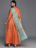 Ahalyaa Plus Size Boat neck Maxi Ethnic Dress | Grocsy