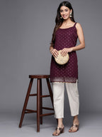 Ahalyaa Geometric Printed Net Tunic With Lace Inserts | Grocsy