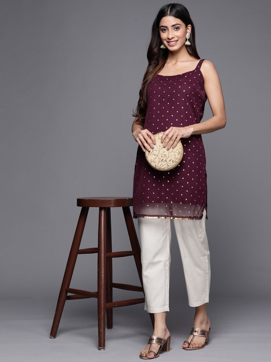 Ahalyaa Geometric Printed Net Tunic With Lace Inserts | Grocsy