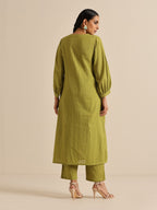 trueBrowns Fresh Green Dobby Puff Sleeve Kurta Pant Set | Grocsy