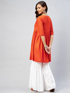 InWeave Women's Orange Short Anarkali Kurta | Grocsy