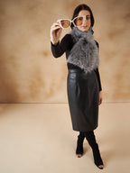 InWeave Women's Light Grey Faux Fur Neck Warmer | Grocsy