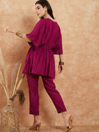 InWeave Women's Magenta Lurex V Neck Gota Kaftan Style Kurta Set | Grocsy