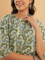 InWeave Women's Sage Green Paisley Print Top | Grocsy