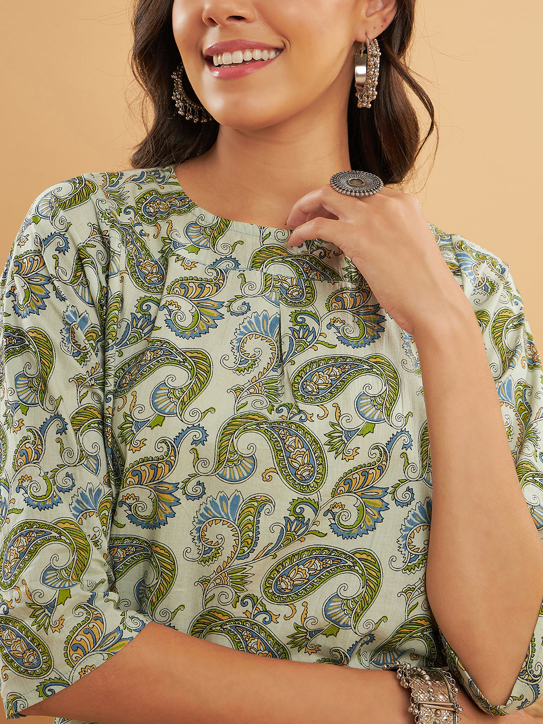 InWeave Women's Sage Green Paisley Print Top | Grocsy