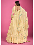 Myra Yellow Pure Georgette Embroidered Gown | Grocsy