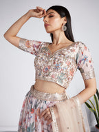 House of Panchhi Cream Colour Organza Floral Design Digital Print Lehenga Choli & Dupatta | Grocsy
