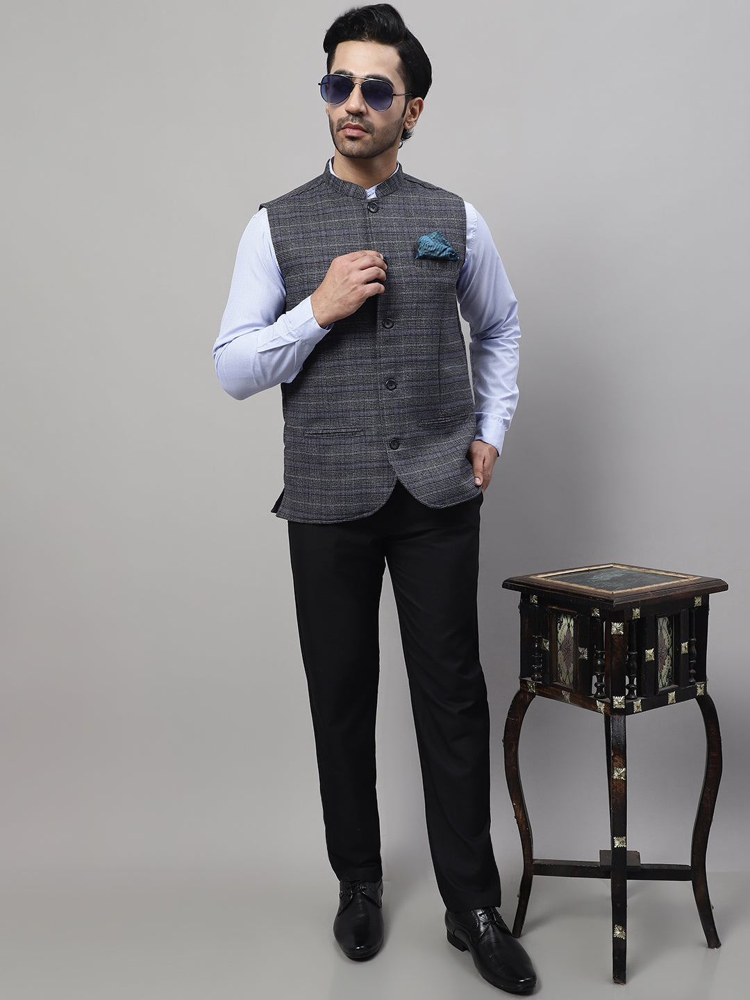 Even Apparels Men's Grey Nehru Jacket With Welt Pockets | Grocsy