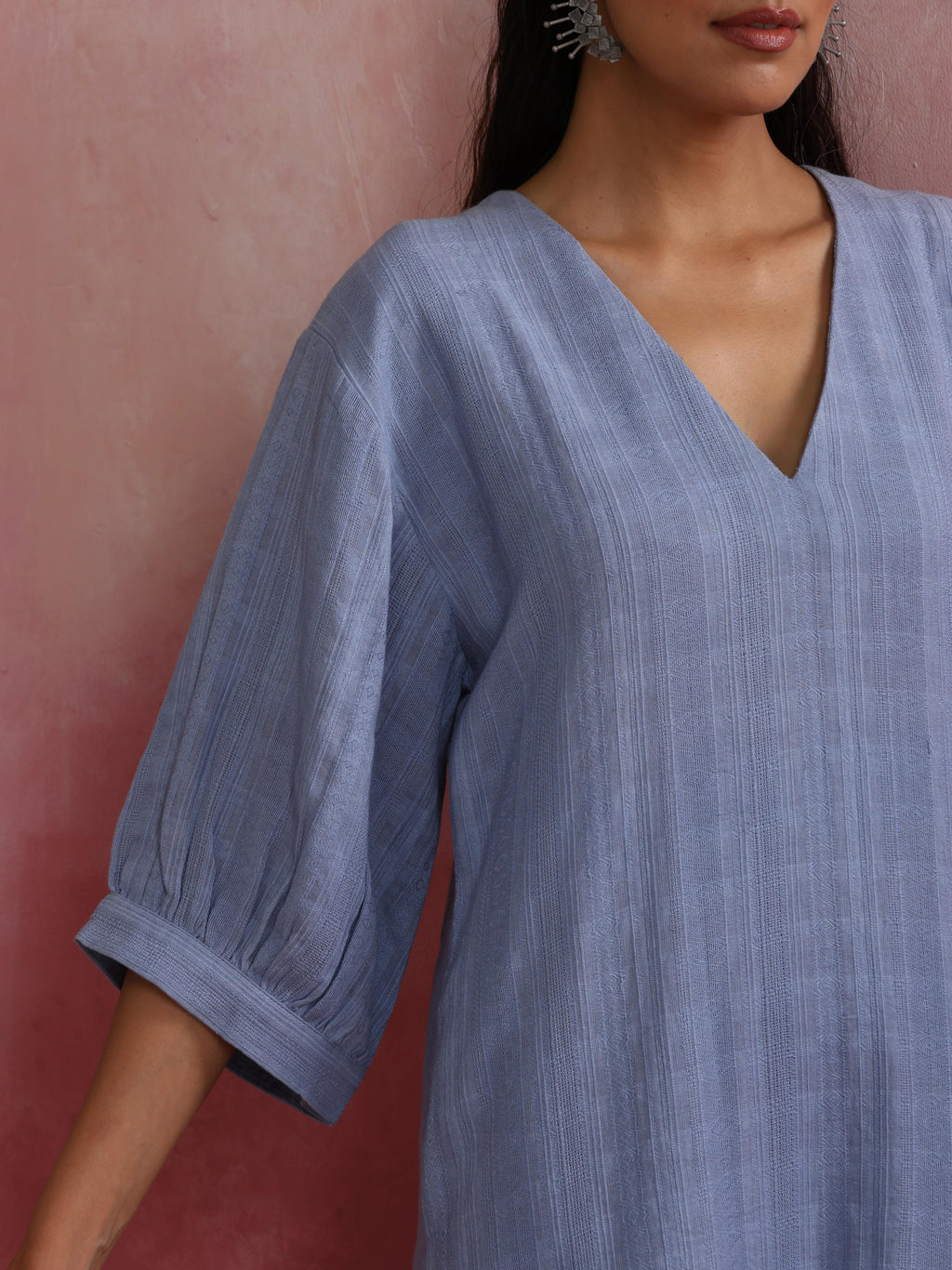 trueBrowns Sky Blue Cotton Dobby Dress | Grocsy
