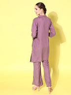 InWeave Women's Mauve Coord Set With Crepe Mauve Crop Top | Grocsy