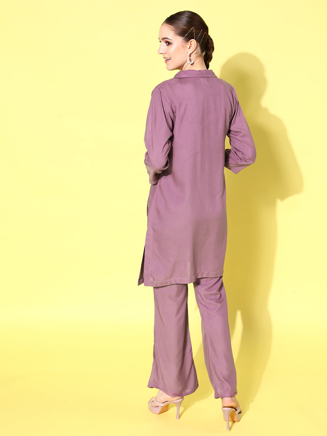 InWeave Women's Mauve Coord Set With Crepe Mauve Crop Top | Grocsy