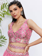 House of Panchhi Lime Green Chiffon Sequins And Thread Embroidery Lehenga Choli & Dupatta | Grocsy