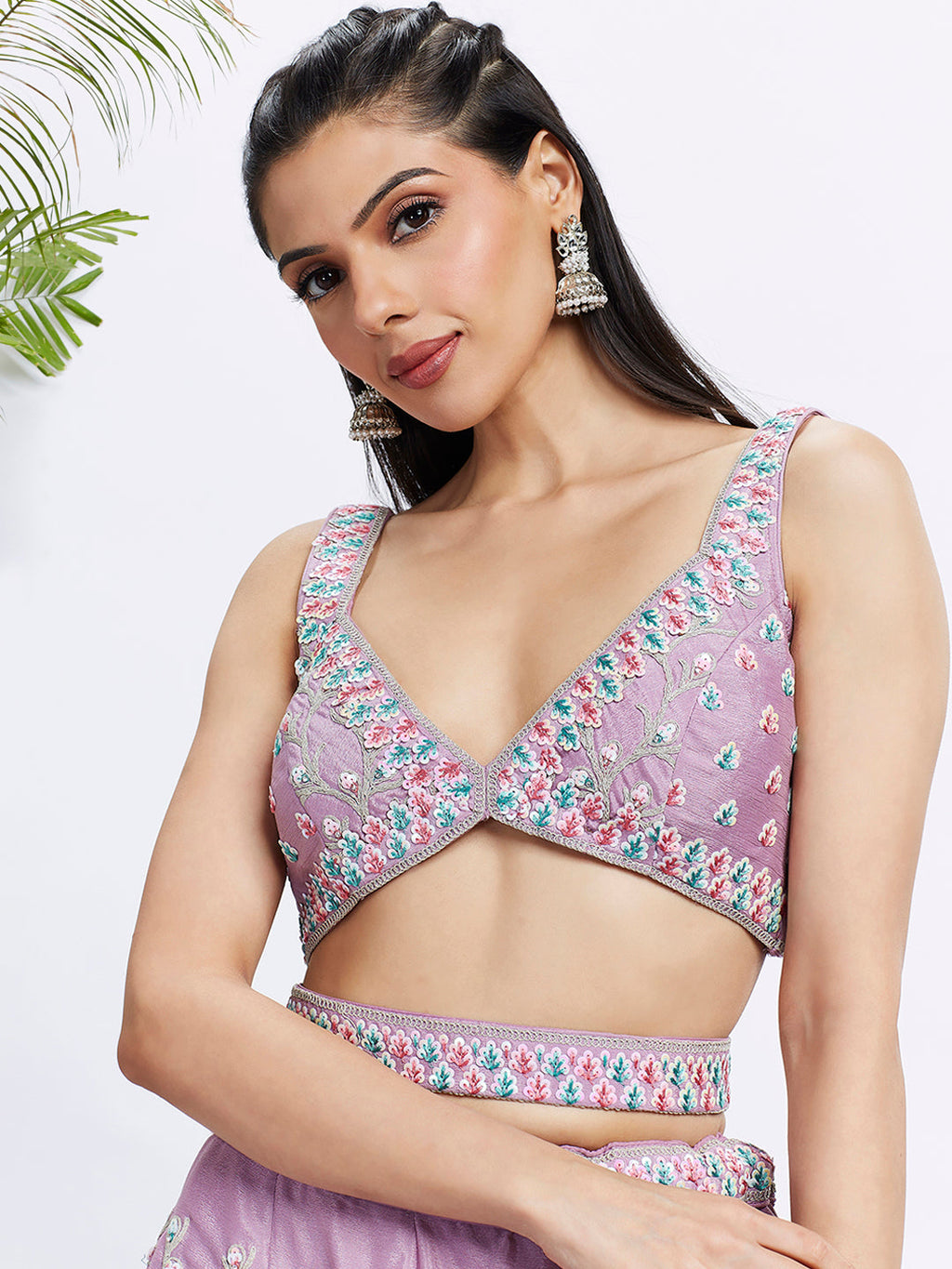 House of Panchhi Lavender Georgette Sequins And Thread Embroidery Lehenga Choli & Dupatta | Grocsy