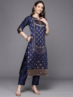 Ahalyaa Unstitched Navy Blue Dress Material | Grocsy