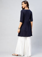 InWeave Women's Navy Blue Short Anarkali Kurta | Grocsy