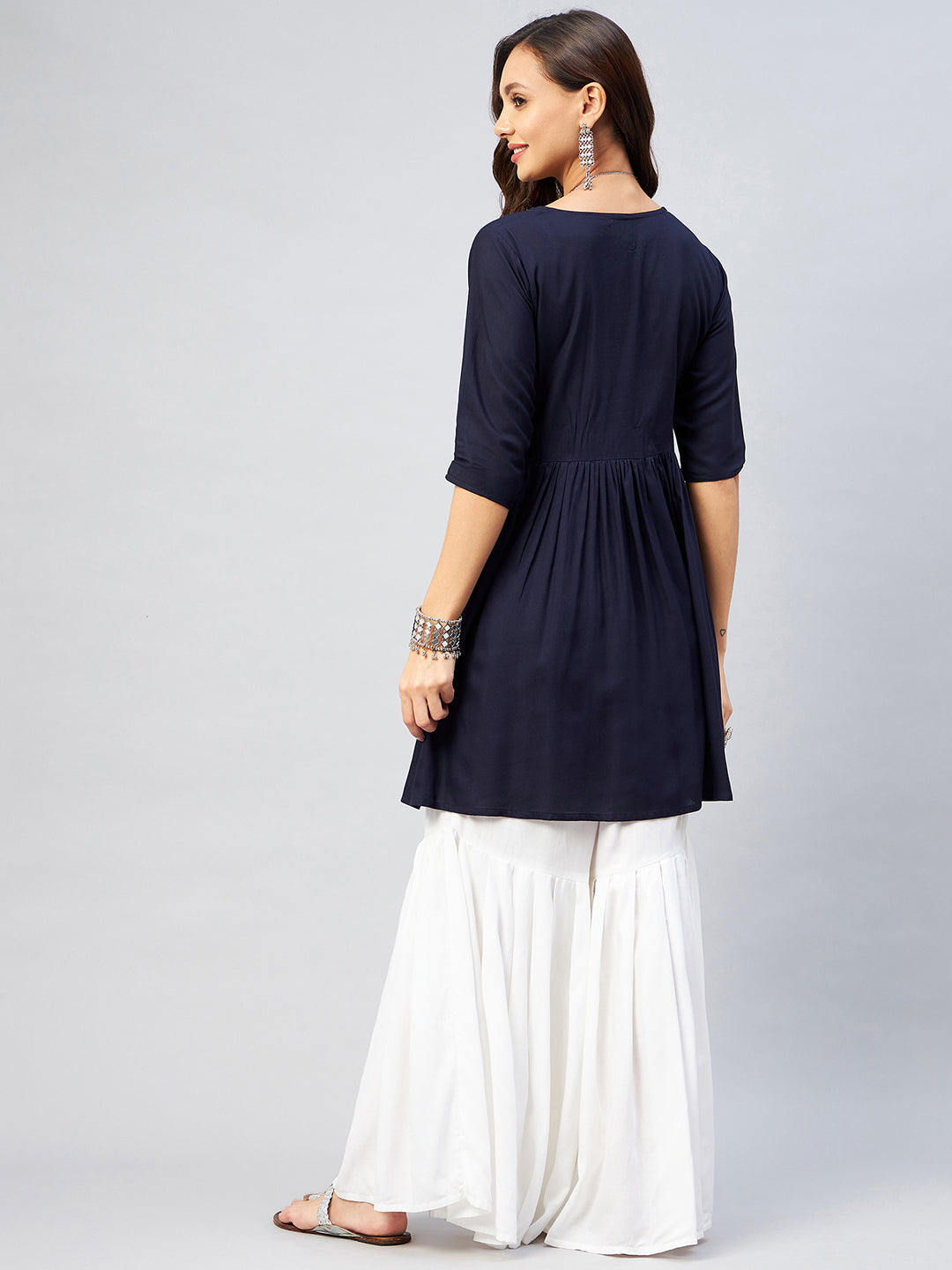 InWeave Women's Navy Blue Short Anarkali Kurta | Grocsy