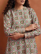 trueBrowns Off White Geometric Print Sharara Set | Grocsy