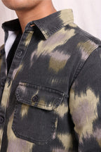 Xkind Light Green Printed Denim Shacket | Grocsy