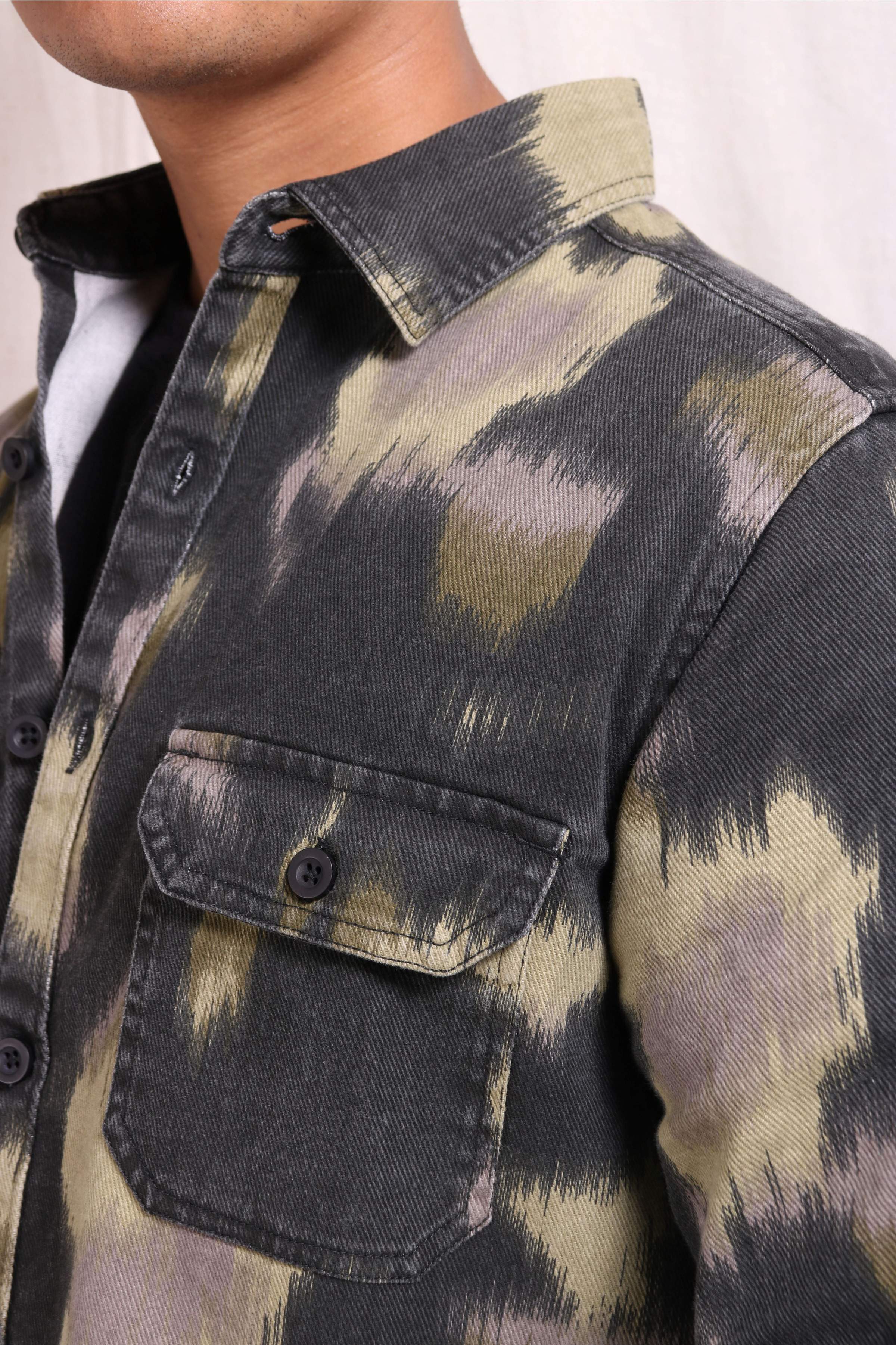 Xkind Light Green Printed Denim Shacket | Grocsy