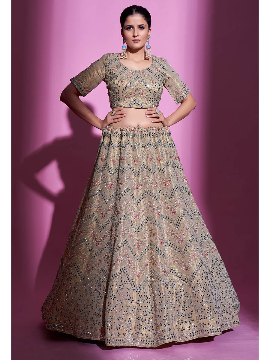 Myra Tan Gota Silk Embroidered Designer Lehenga Choli | Grocsy