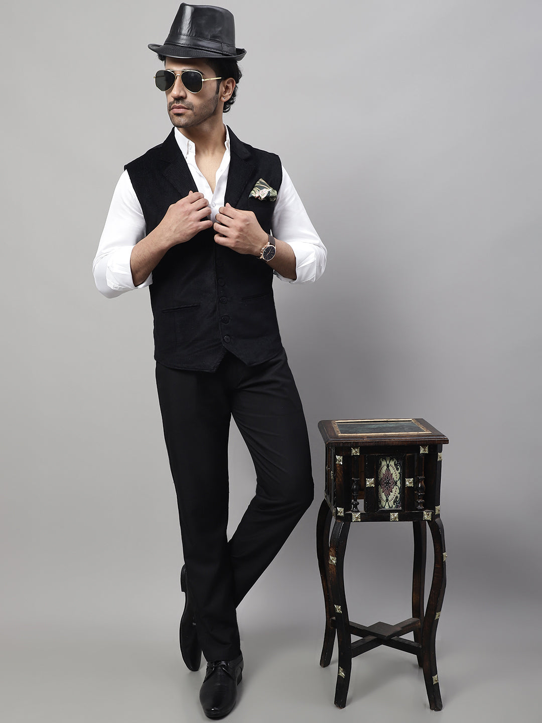 Even Apparels Men's Black Nehru Jacket With Welt Pockets | Grocsy