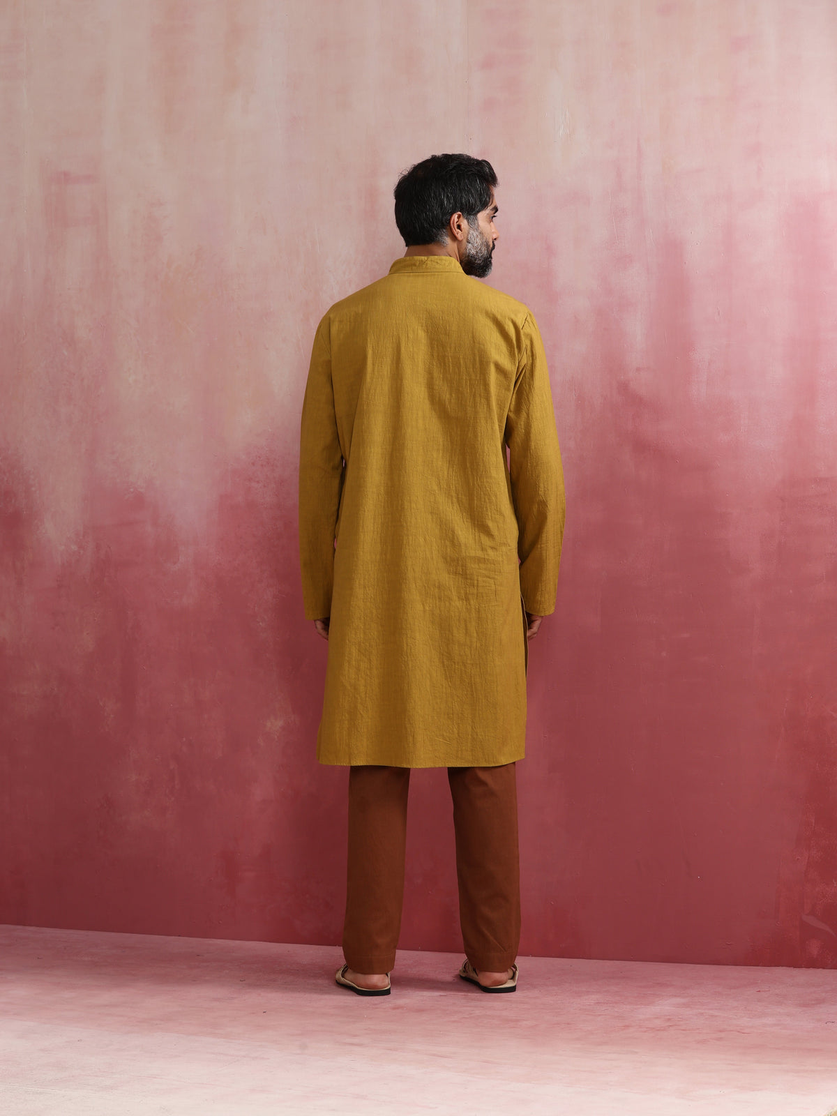 trueBrowns Men's Mustard Mandarin Collar Kurta | Grocsy
