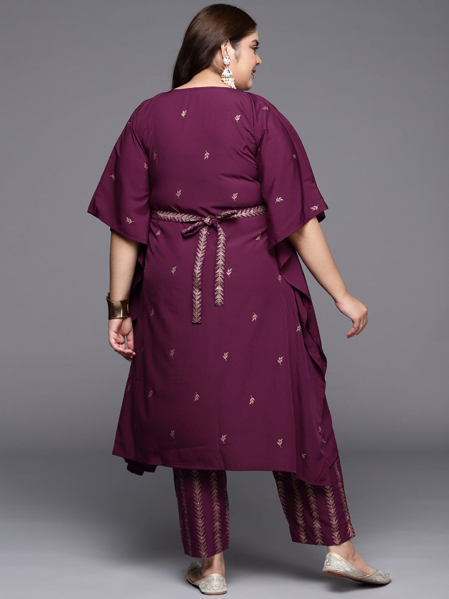 Ahalyaa Plus Size Floral Printed Kaftan Kurta with Trousers | Grocsy