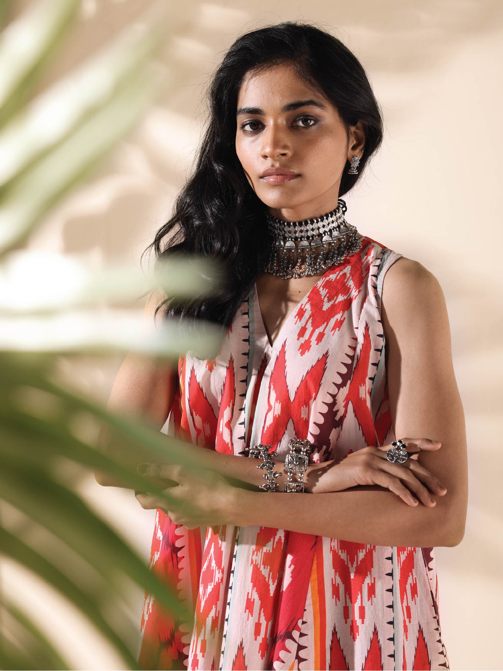 trueBrowns Maroon Cotton Ikat Flared Co-ord Set | Grocsy