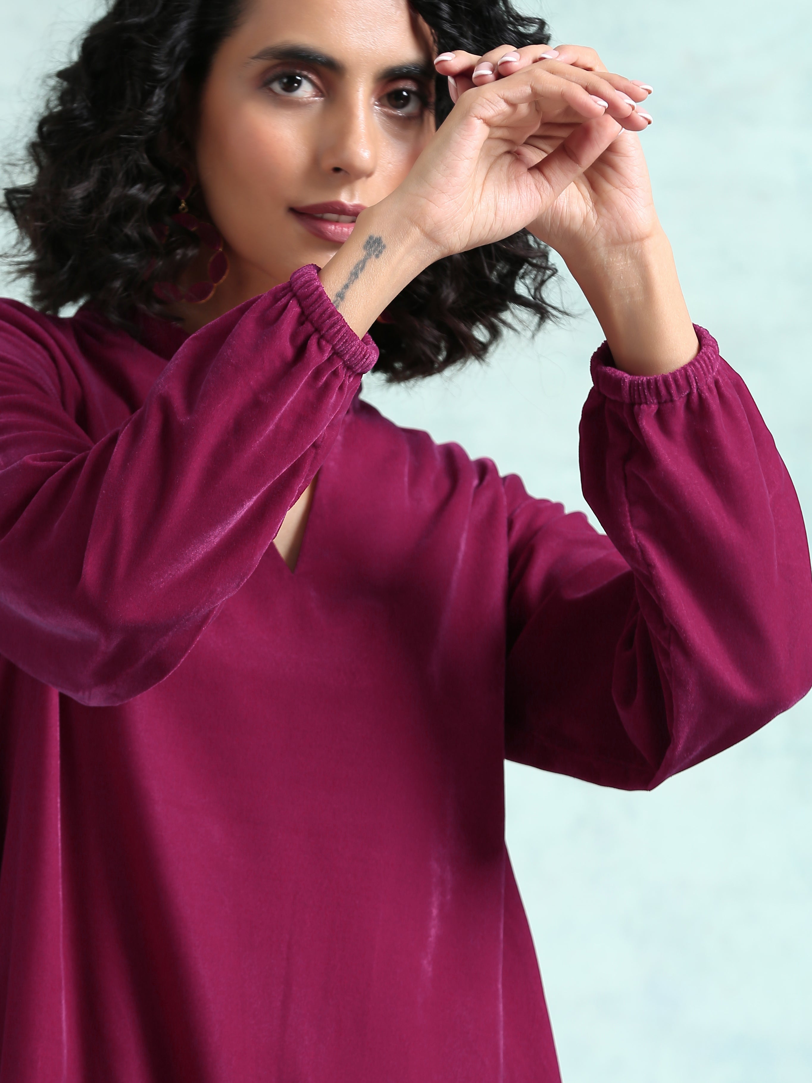trueBrowns Magenta Velvet Co-Ord Set | Grocsy