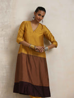 trueBrowns Gold Brown Silk A-line Kurta Set | Grocsy
