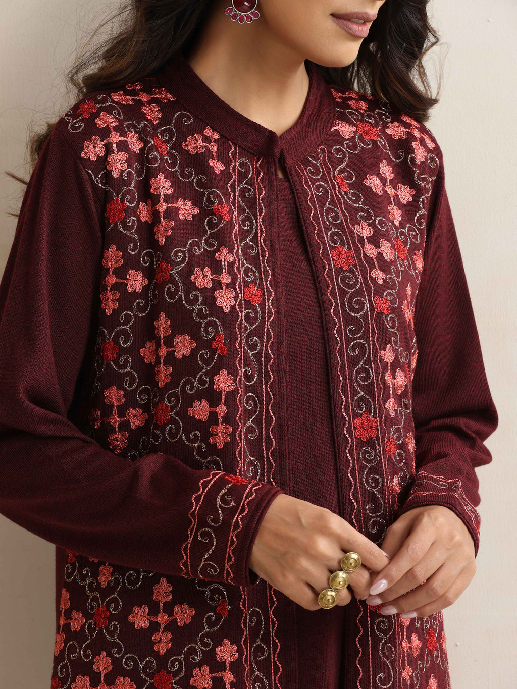 trueBrowns Purple Kashmiri Woollen Jacket 3pc Set | Grocsy