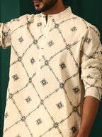 trueBrowns Men's Ivory Rhombus Cotton Kurta | Grocsy