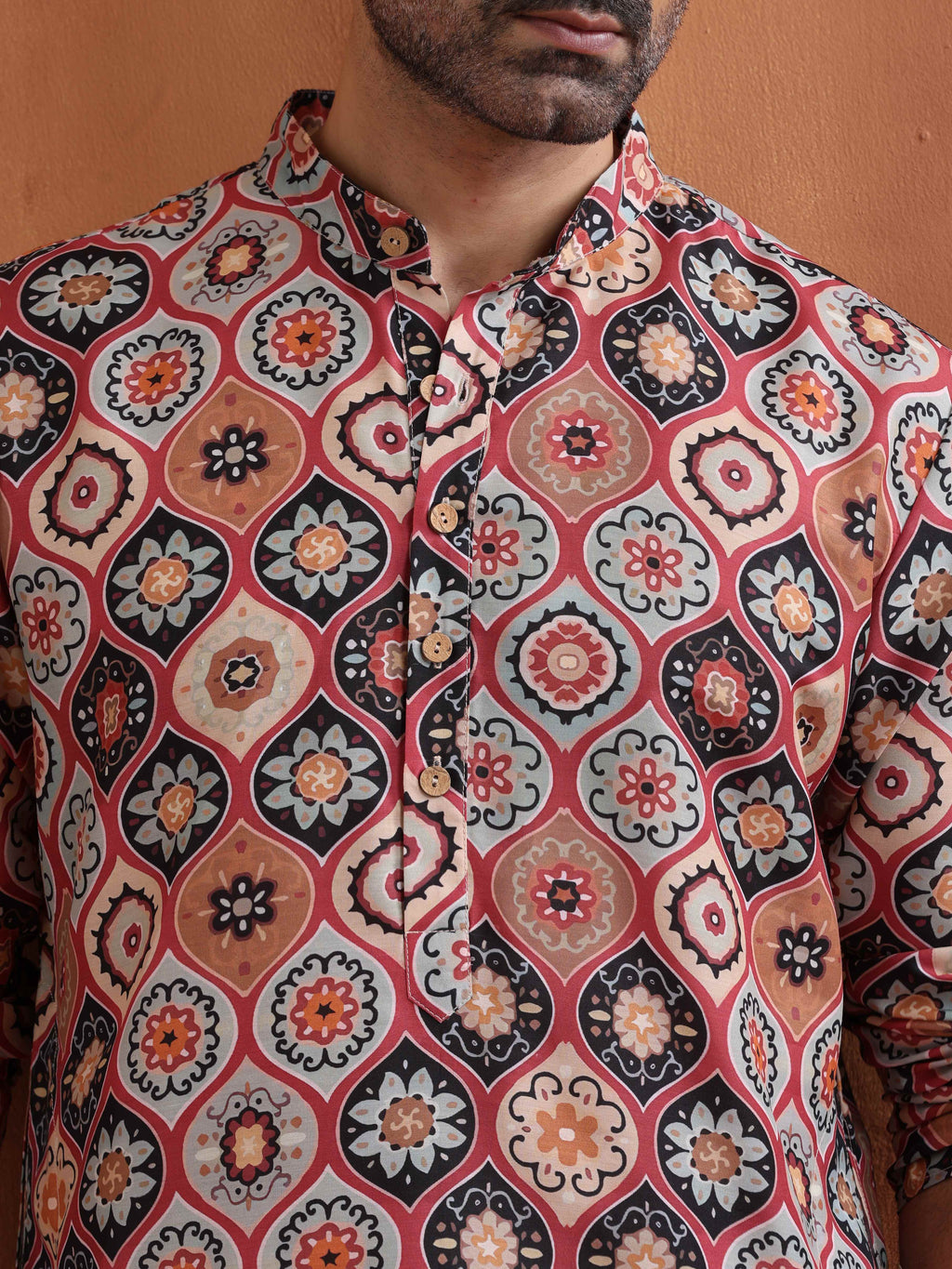 trueBrowns Men's Rust Geometric Printed Kurta | Grocsy