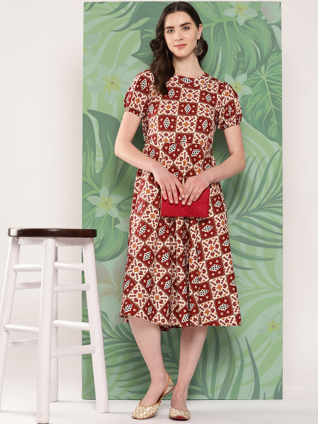 InWeave Women's Maroon Square Dress | Grocsy