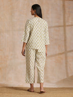 trueBrowns Green Buta On Off-White Block Print Cotton Co-Ord Set | Grocsy