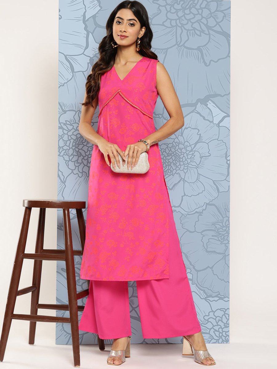 Ahalyaa Floral Printed Empire Gotta Patti Kurta With Palazzos | Grocsy
