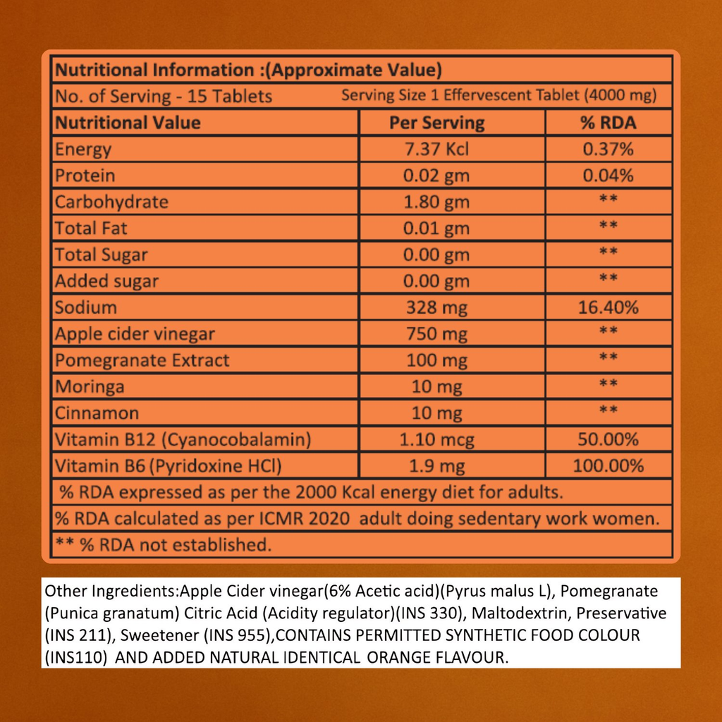 BOOSTIQ ACV Moringa & Cinnamon Effervescent Tablets - Orange Flavour | Grocsy
