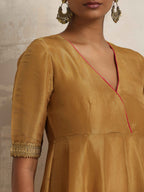 trueBrowns Gold Tissue Flared Anarkali Kurta Set | Grocsy