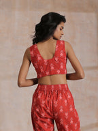 trueBrowns Red On Red Ikat Print Cotton Pant Suit Set | Grocsy