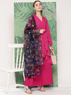 InWeave Women's Magenta Tie Up Kurta Set W Navy Pink Or Dupatta | Grocsy