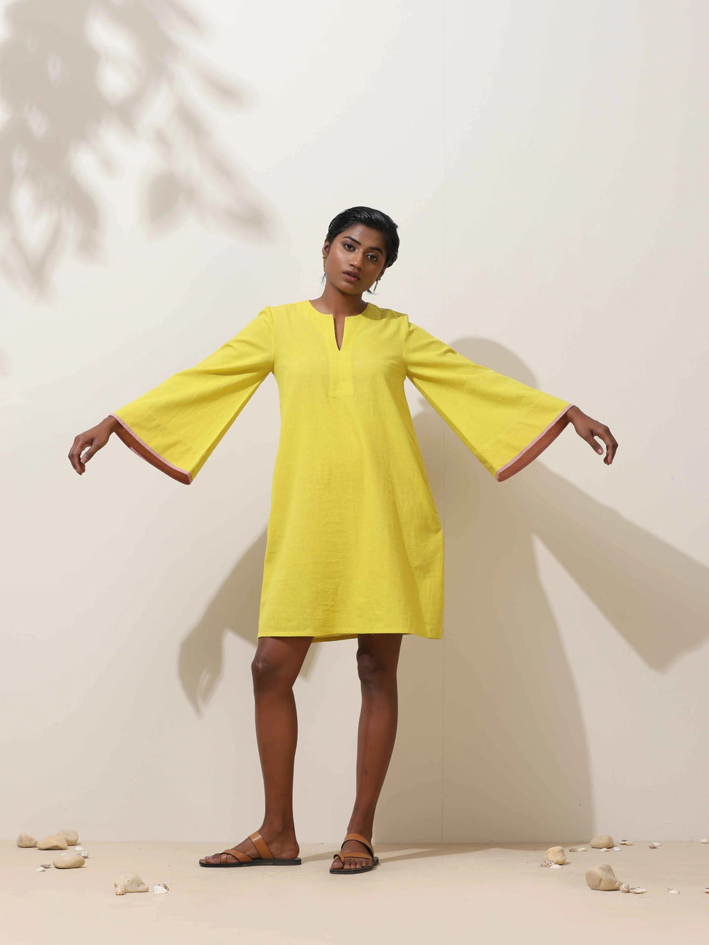 trueBrowns Lime Cotton Linen Dress | Grocsy
