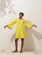 trueBrowns Lime Cotton Linen Dress | Grocsy