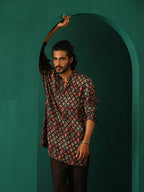 trueBrowns Men's Black Ikat Muslin Silk Printed Co-ord Set | Grocsy